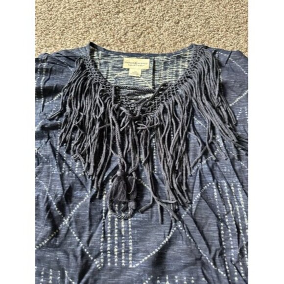 Demin & Supply Ralph Lauren Fringe Lace up V neck Top Boho Hippie Size Small - Picture 3 of 13